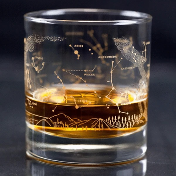 glass night sky star chart lowball glass - single gold