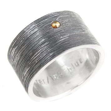 rings carbon sterling wide scratch band with 18k yellow gold ball