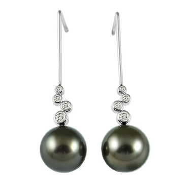 earrings 14kw tahitian south sea pearl w/ diamond stack drops