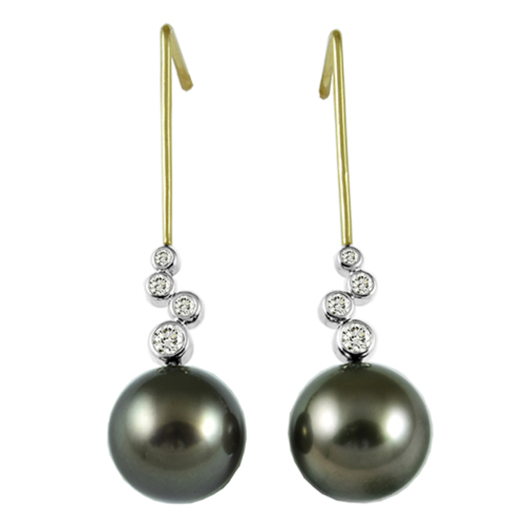 earrings 14ky tahitian south sea pearl and diamond stack drops