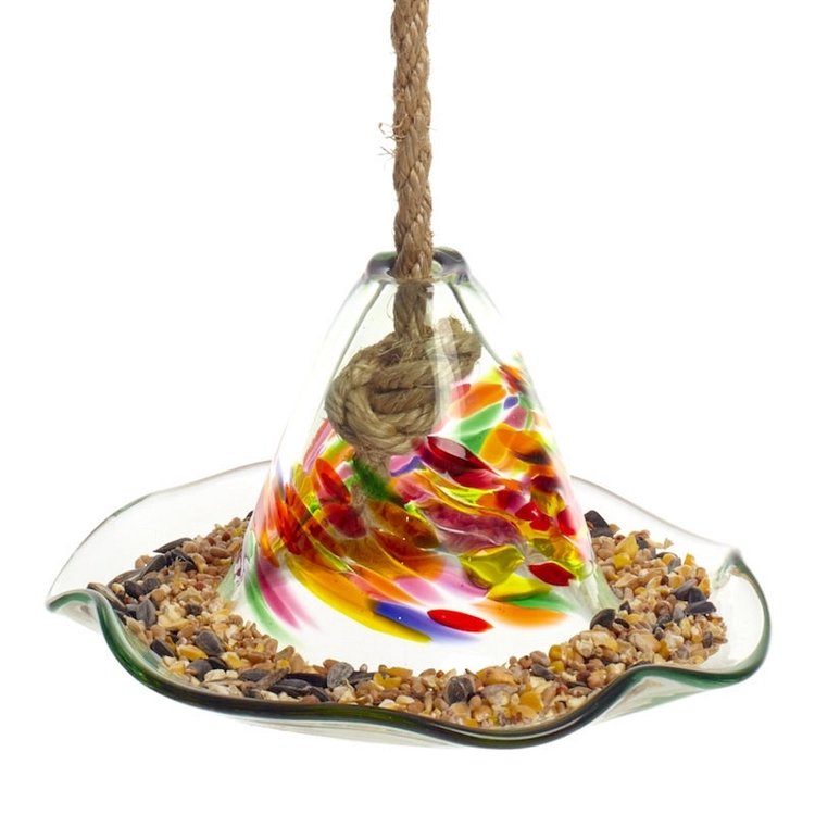 glass bird feeders calico seed rests