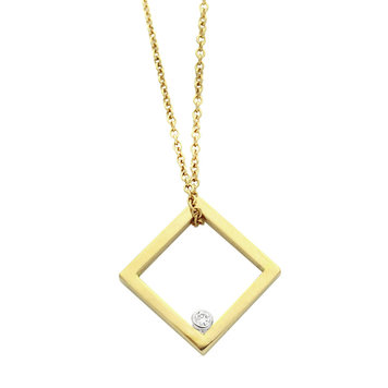 necklaces 18k yellow gold floating square pendant with diamond