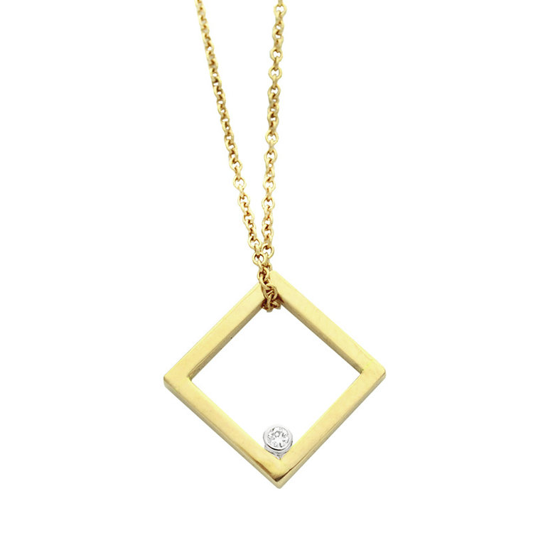 necklaces 18k yellow gold floating square pendant with diamond