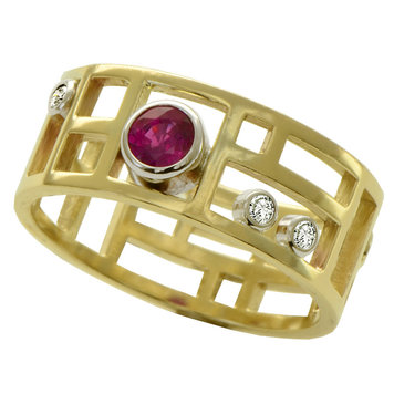 arts and crafts 14k yellow gold arts and crafts ring small with rubies and diamonds