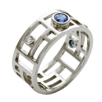 arts and crafts 14k white gold arts and crafts ring small with sapphires and diamonds