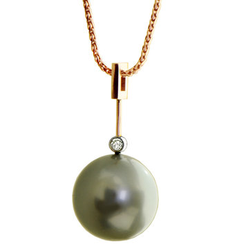 minimal tahitian black grey pearl 14k rose gold minimal drop pendant