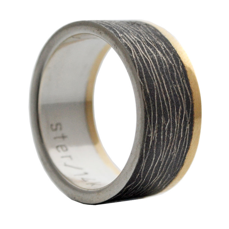 sterling/14k yellow gold carbon horizontal scratch laminate