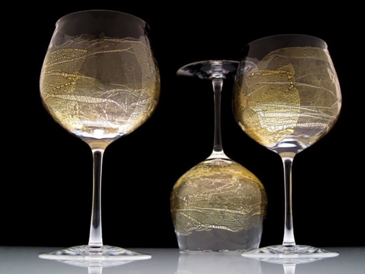 24k gold leaf stemmed wine glass