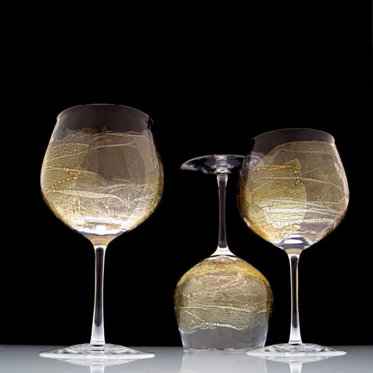 24k gold leaf stemmed wine glass