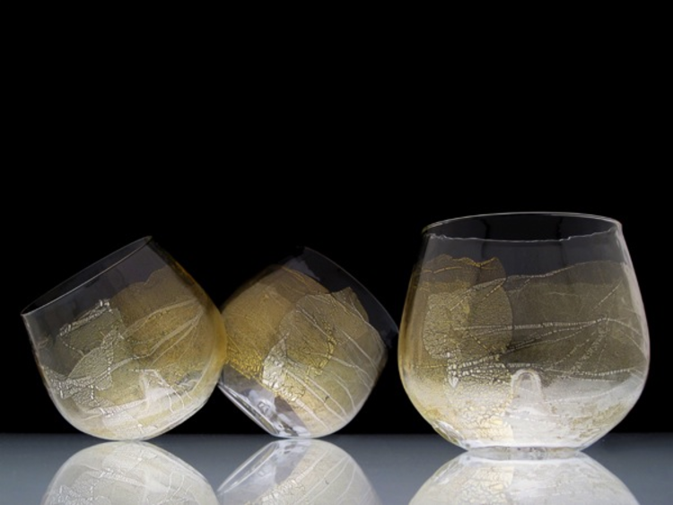 glass 24k gold leaf stemless wine glass