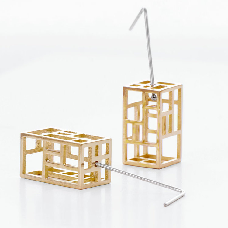 arts and crafts 14k gold arts and crafts box  spinning drop earrings