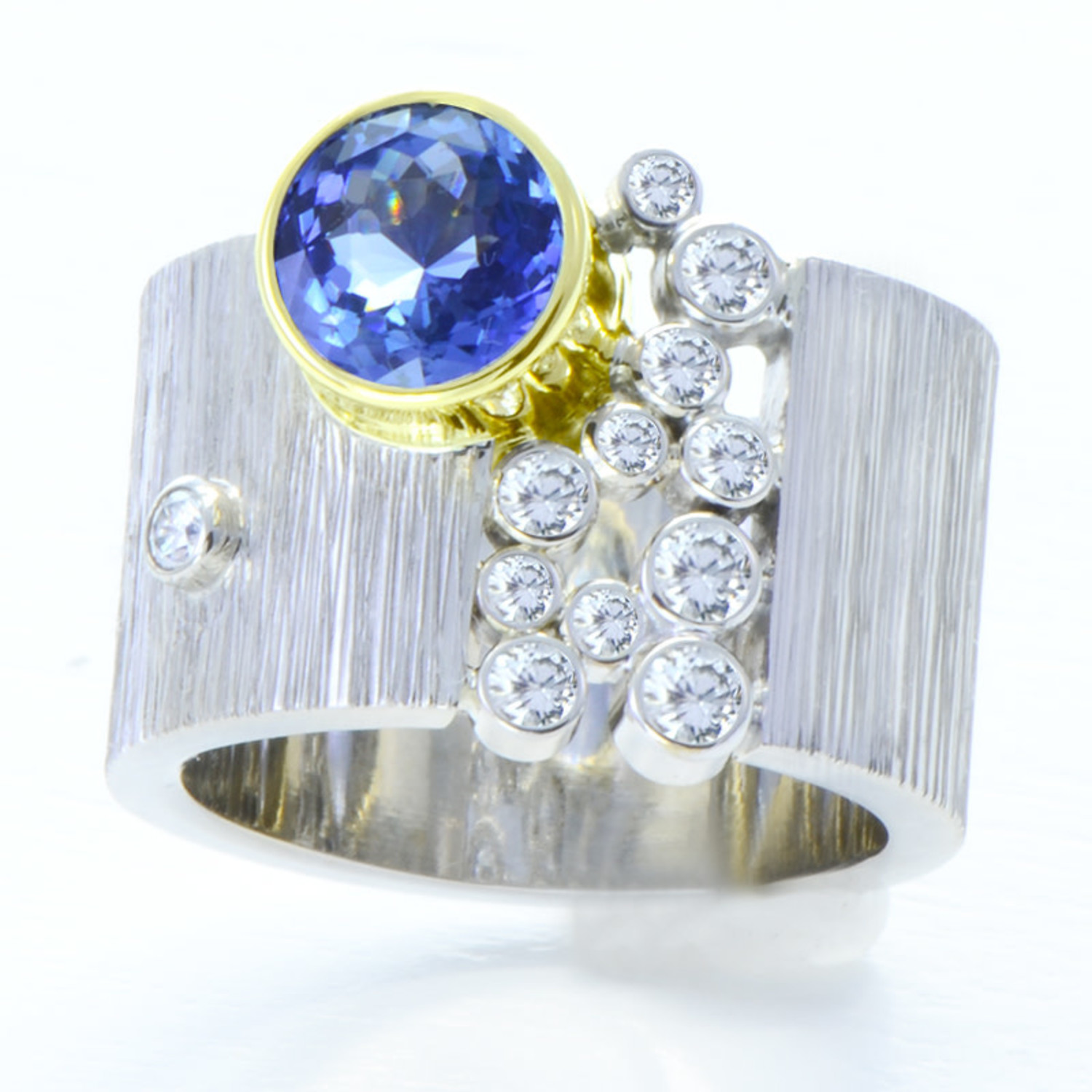  Peora Solid 14K White Gold Created Blue Sapphire with