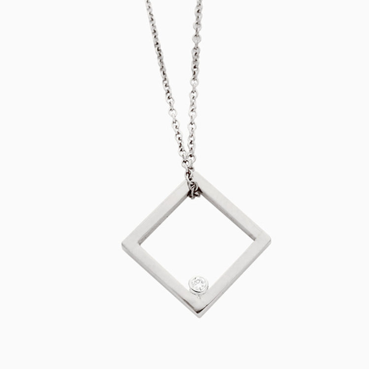 heritage - classic 14k floating square pendant with diamond