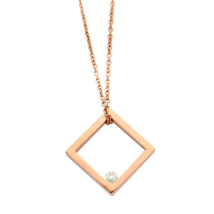 heritage - classic 14k floating square pendant with diamond
