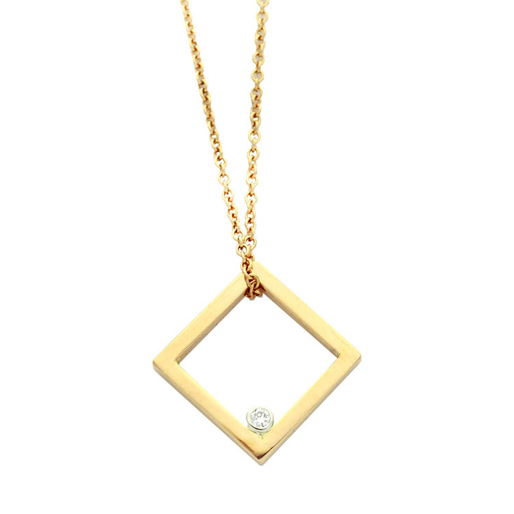 heritage - classic 14k floating square pendant with diamond