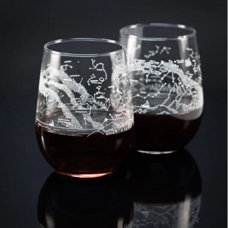 glass night sky star chart wine glass - single gold