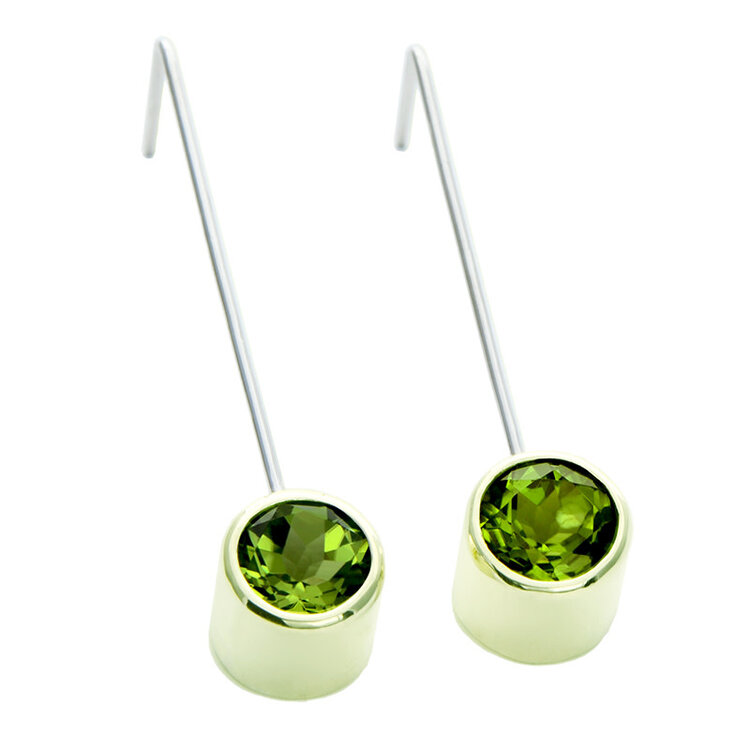 minimal 4.49cttw peridot drops with 14k green bezels