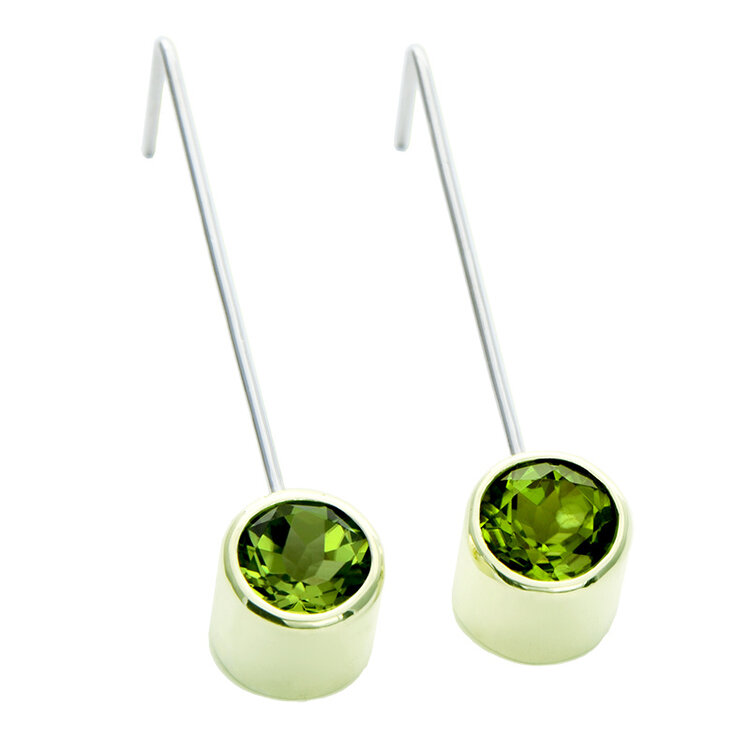 minimal 4.49cttw peridot drops with 14k green bezels