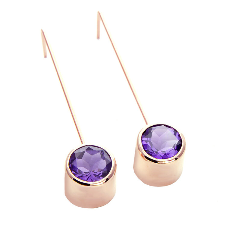 minimal 5.27cttw amethyst drops with 14k rose bezels
