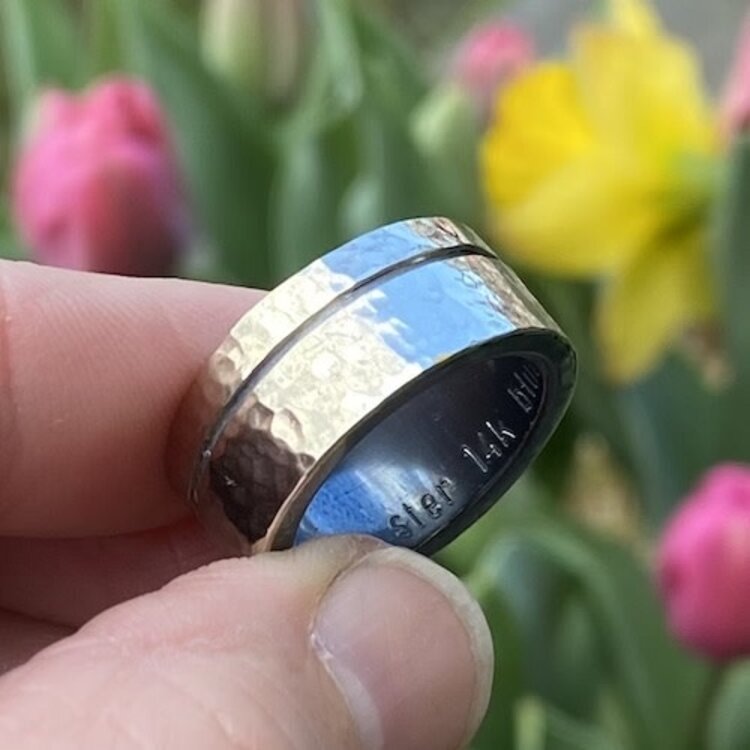 resolute sterling /14k gold hammered channel laminate