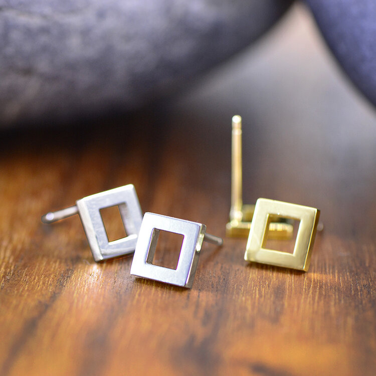 earrings 14k gold floating square stud earrings