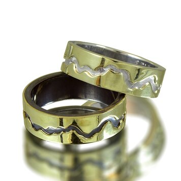 rings sterling/14k  gold river sleeve laminate carbon