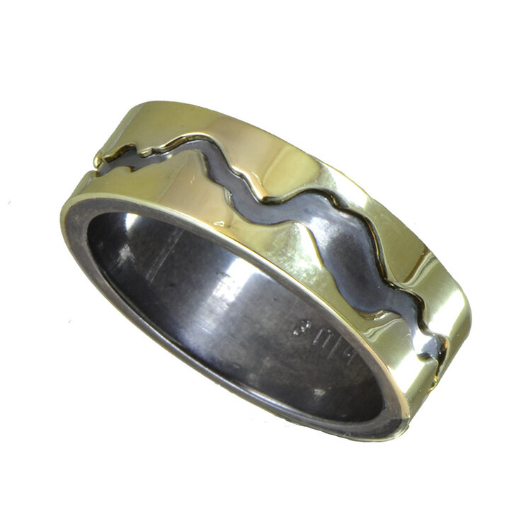 rings sterling/14k  gold river sleeve laminate carbon