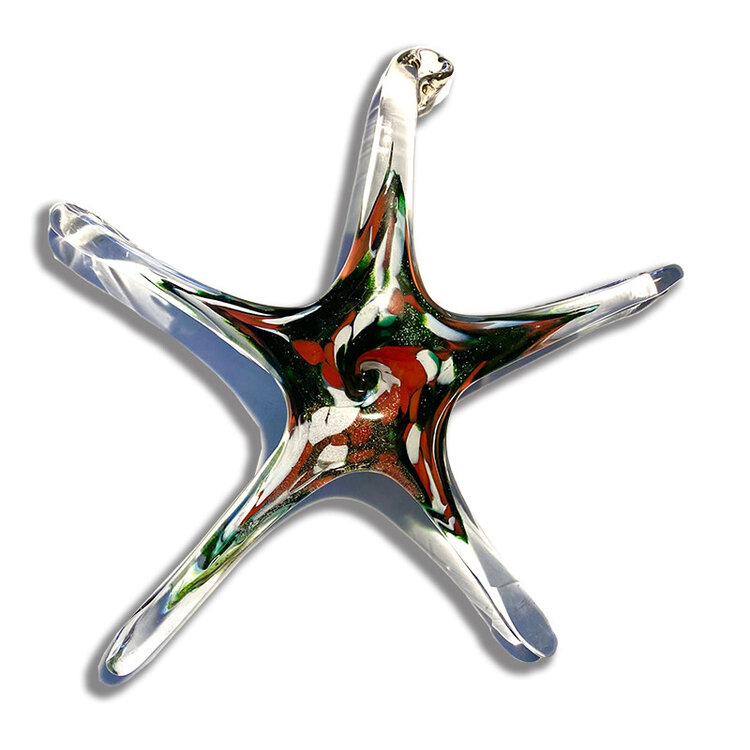 glass handblown glass large star, xmas colors