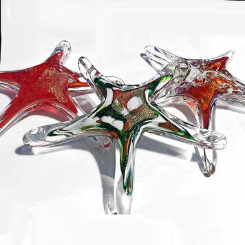 handblown glass small star, xmas colors