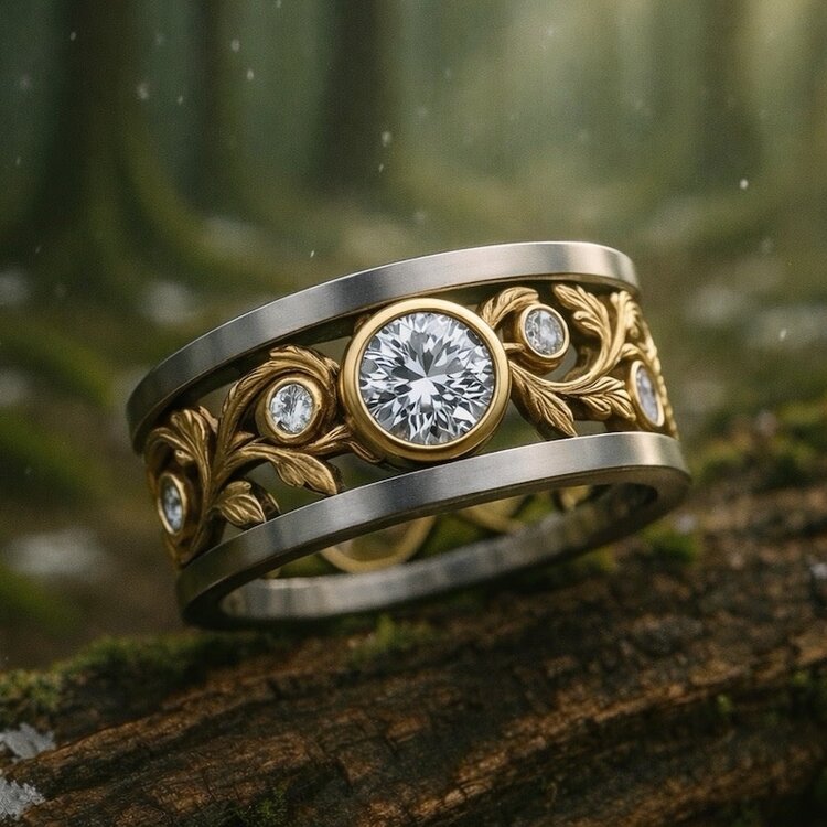 heritage - lignum 0.50ct diamond 14k gold open lignum ring