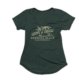 Techstyles #913 LADIES SS VNECK TEE LIFES A BEACH BASIL