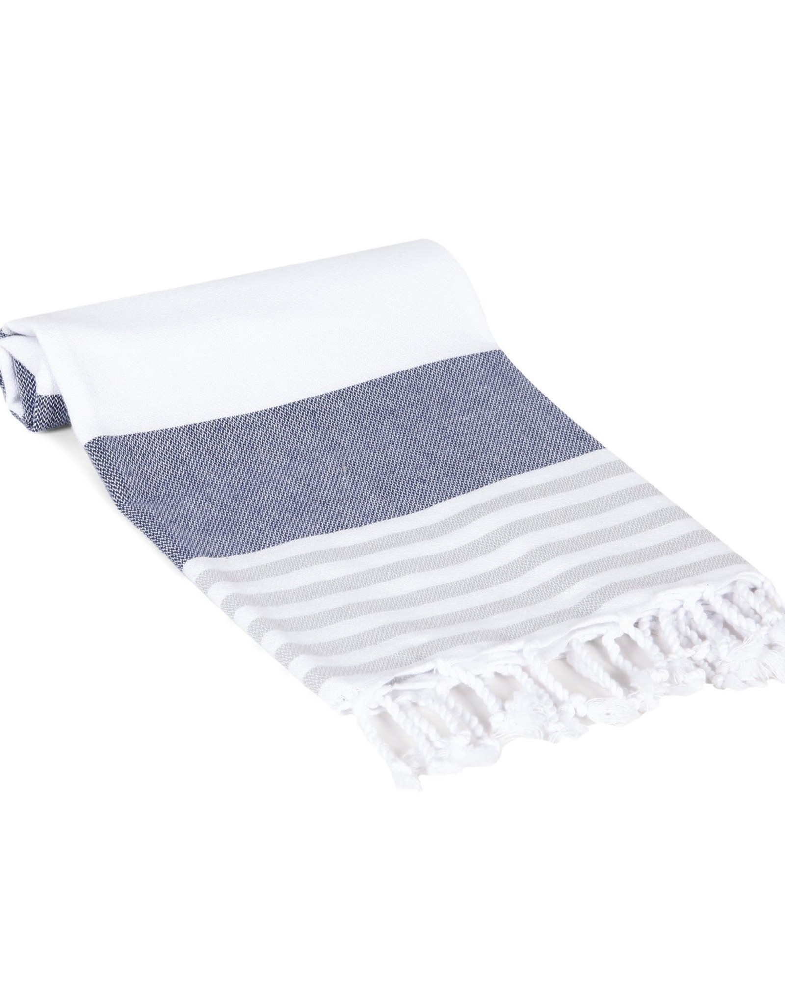 Multicolor Stripe Turkish Hand Towel - Grey/ Navy