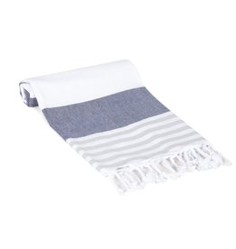 Multicolor Stripe Turkish Hand Towel - Grey/ Navy