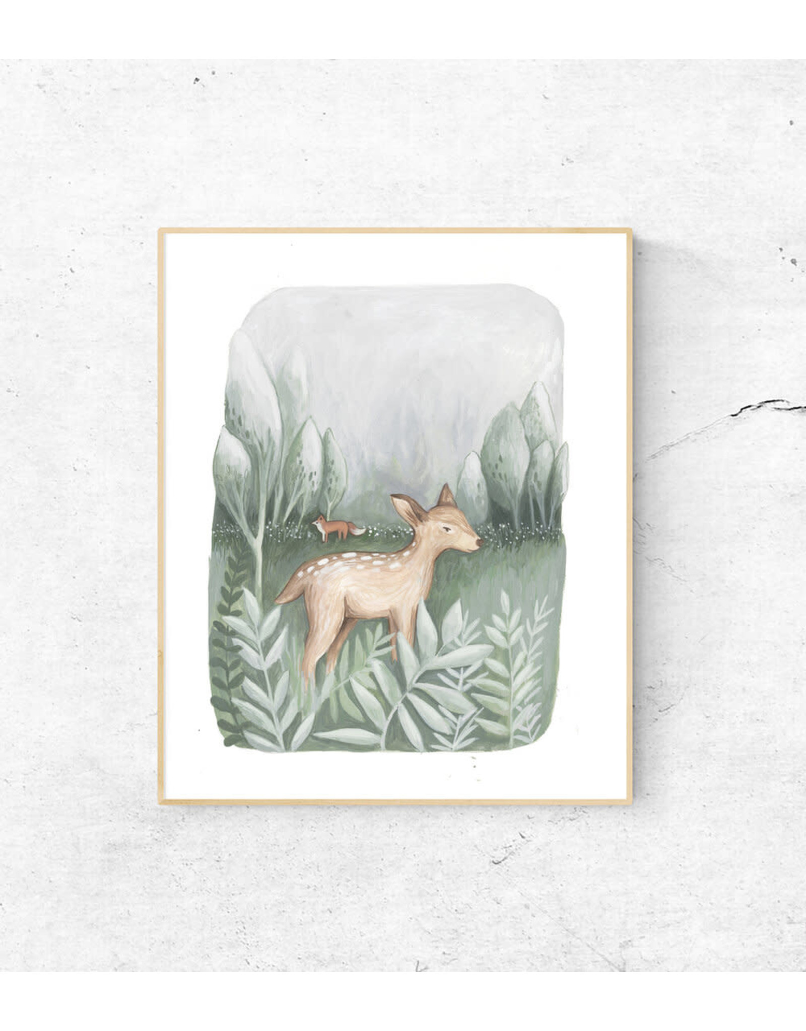 Woodland Deer 16" x 20" with White Wood Frame