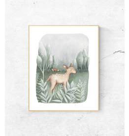 Woodland Deer 16" x 20" with White Wood Frame