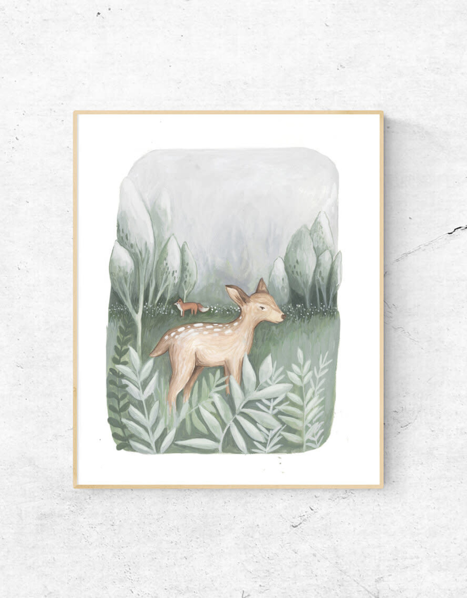 Woodland Deer 16" x 20" with White Wood Frame