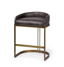 Hollyfield Black Leather & Gold Counter Stool