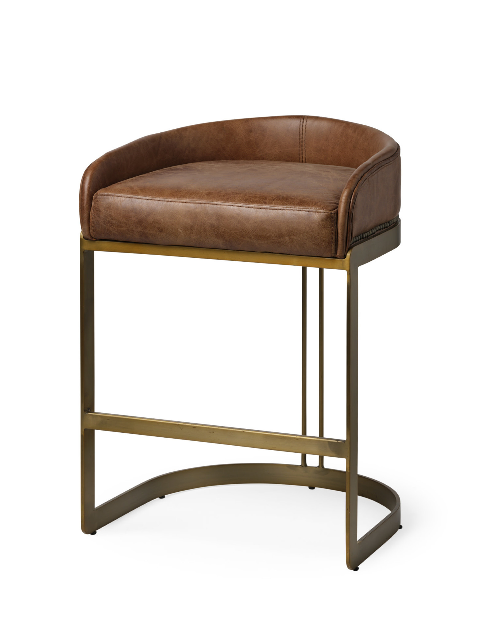 Hollyfield Brown Leather & Gold Counter Stool