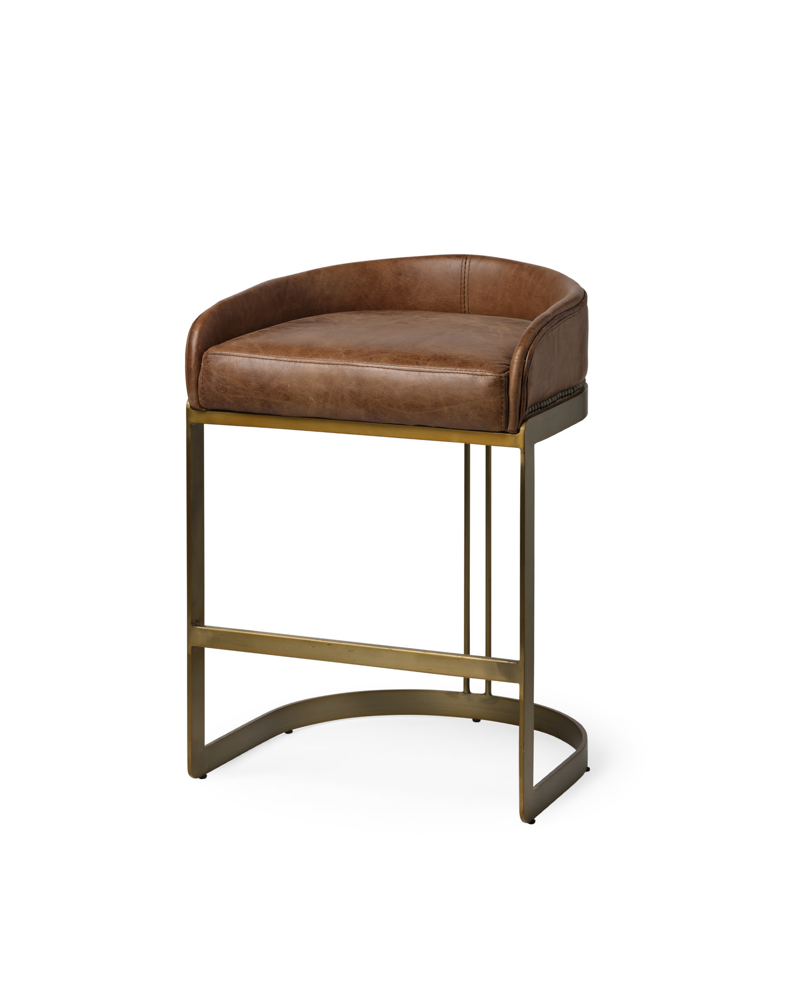 Hollyfield Brown Leather & Gold Counter Stool
