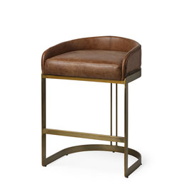 Hollyfield Brown Leather & Gold Counter Stool