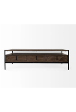 Glenn Rectangular Wood & Black Coffee Table - D30"xW55.5"xH17"