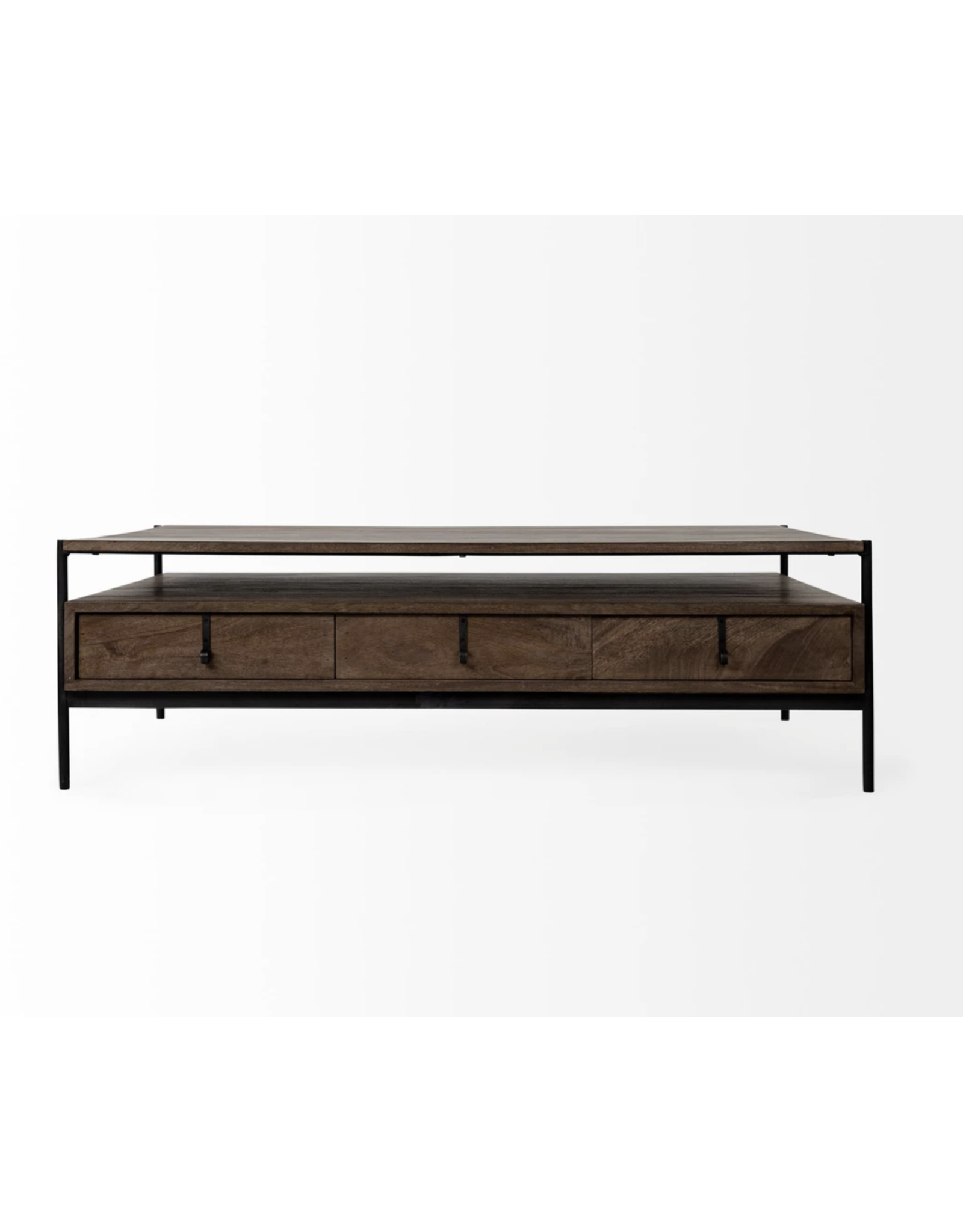 Glenn Rectangular Wood & Black Coffee Table - D30"xW55.5"xH17"