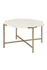Vincent 33" Octagonal White Marble Top Gold Metal Base Coffee Table