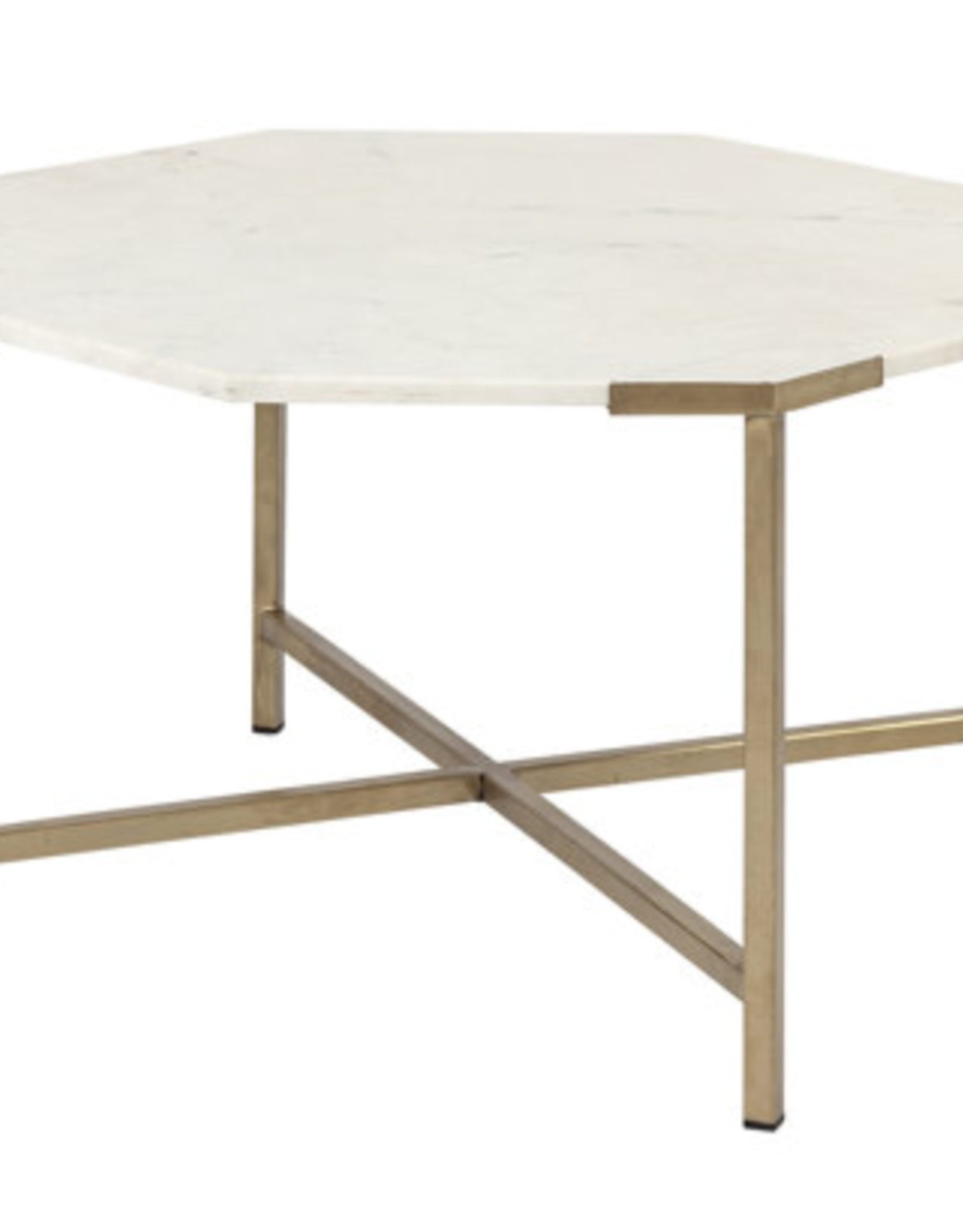 Vincent 33" Octagonal White Marble Top Gold Metal Base Coffee Table