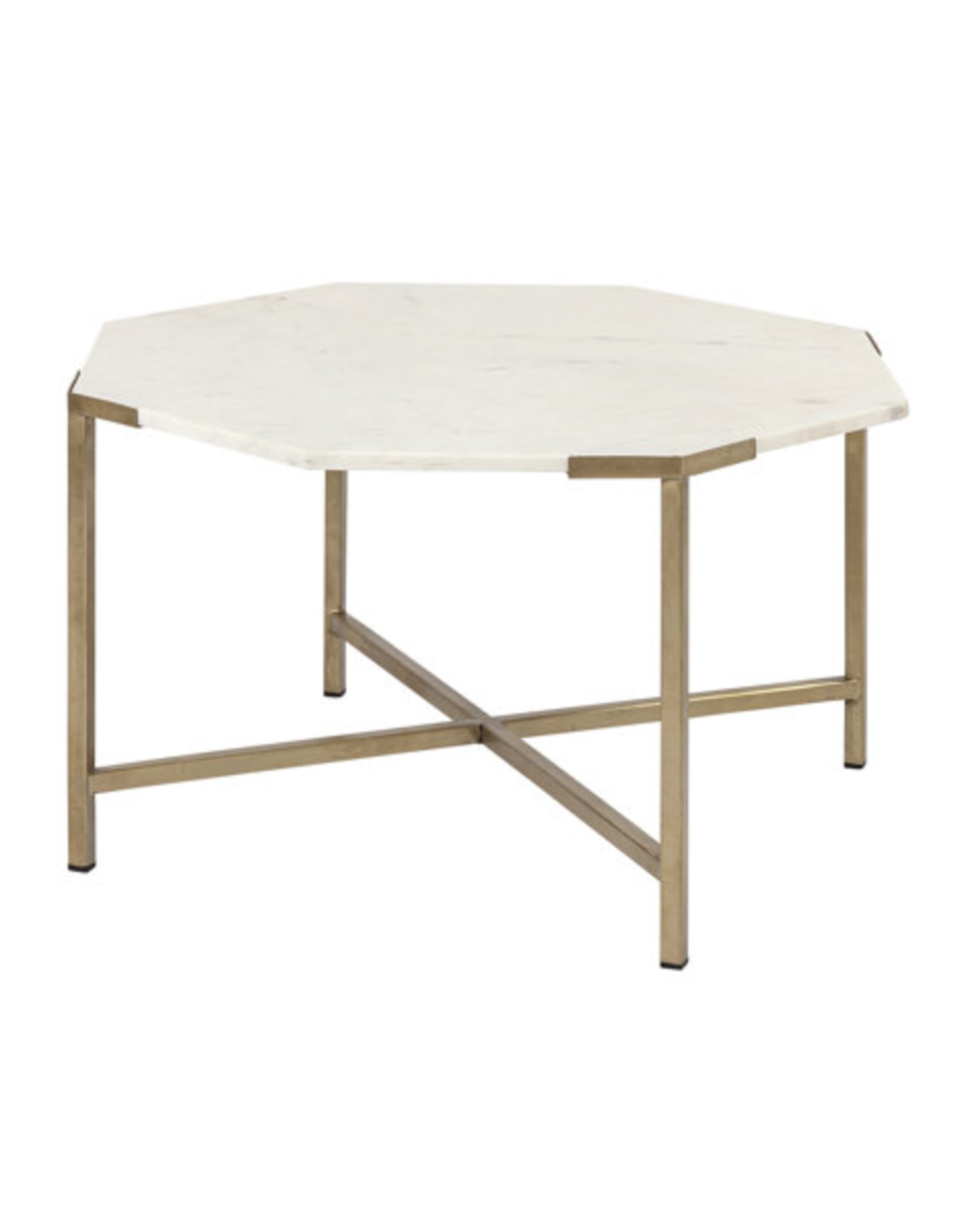 Vincent 33" Octagonal White Marble Top Gold Metal Base Coffee Table