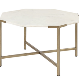Vincent 33" Octagonal White Marble Top Gold Metal Base Coffee Table