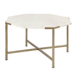 Vincent 33" Octagonal White Marble Top Gold Metal Base Coffee Table