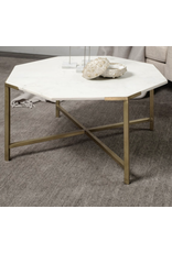 Vincent 33" Octagonal White Marble Top Gold Metal Base Coffee Table