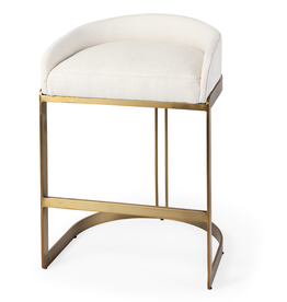 Hollyfield Counter Stool, Cream Fabric Seat W/ Gold Metal Base