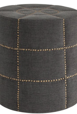 Beacon II Gray Fabric w/Metal Tacks Round Ottoman